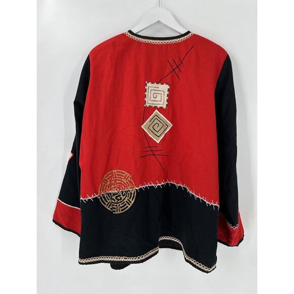Fashion Bug Vintage Jacket Womens 14/16 Red Black Button Embroidered Patchwork - Picture 10 of 16